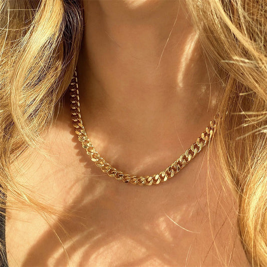 Stainless Steel Necklace 14K Gold Plated Cuban Chain Clavicle Chain 5f769d77 9a75 4761 87b1 289c0e63f12d