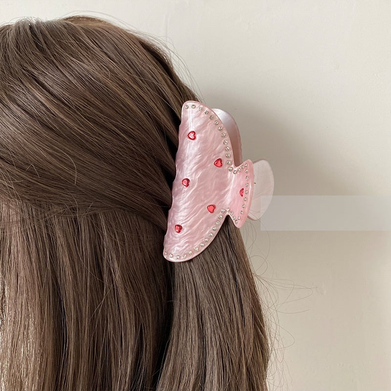 Exquisite Rhinestone Love Pink Grip Japanese And Korean Ins Sweet Girly Exquisite Back Head Shark Clip New Female 5f93b191 78