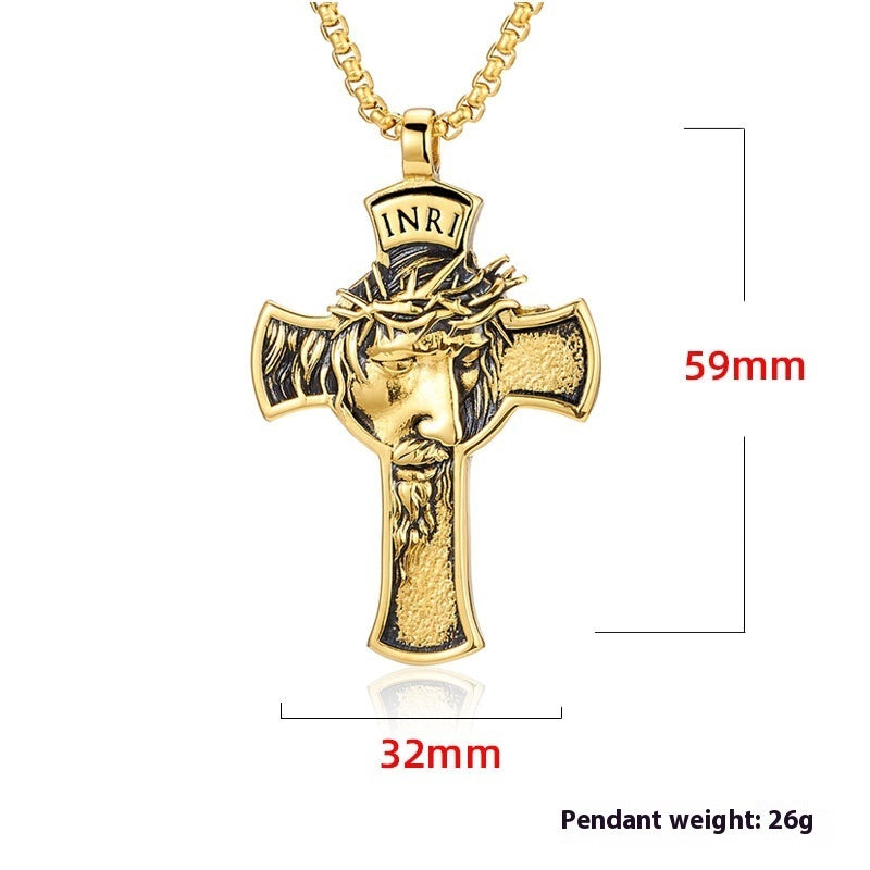 Stainless Steel Cross Shelf Head Pendant Necklace Personality Retro Men 5fa8ac70 e050 4aa2 bdf5 02b952634837 trans