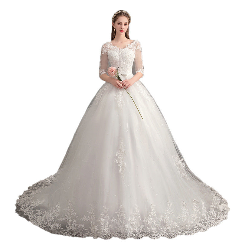 Wedding Dress Trailing Deep V Neck Lace High Waist Wedding Dress Long Sleeves 5fb1089c 584f 4744 a25a c7266d2a7d19