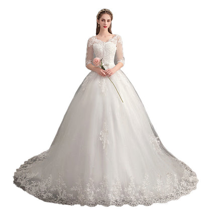 Wedding Dress Trailing Deep V Neck Lace High Waist Wedding Dress Long Sleeves 5fb1089c 584f 4744 a25a c7266d2a7d19