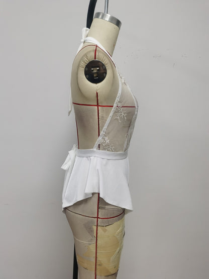 Embroidered One Piece Suit White Lace Leaky Back Mesh 5fe097ca a163 4c14 a438 c51937ecb89f