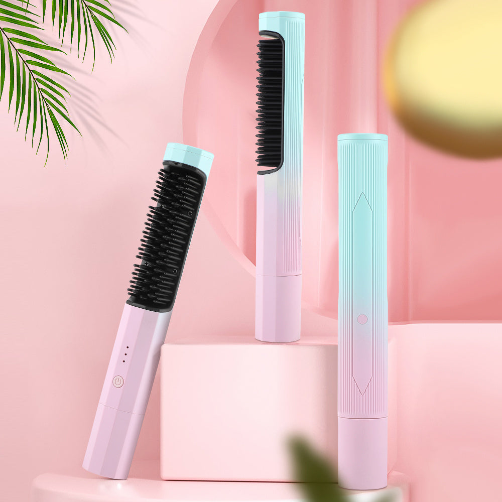 Straightening Comb Rechargeable Hair Wireless Straightener Curler Curling Straighten Dual-purpose Travel Portable USB Chargin