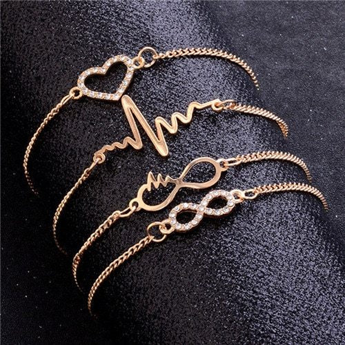 Modyle   Gold Color Crystal Wedding Bracelets Set CZ Stone Heart Bracelets Bangles For Woman 600466392072