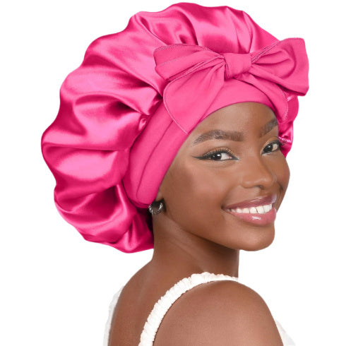 Double-layer Satin Ribbon Round Cap Bow Artificial Silk Beauty Hair Care Wide-brimmed Hat 603e6f32 8662 47cd b969 6ec7018ff10