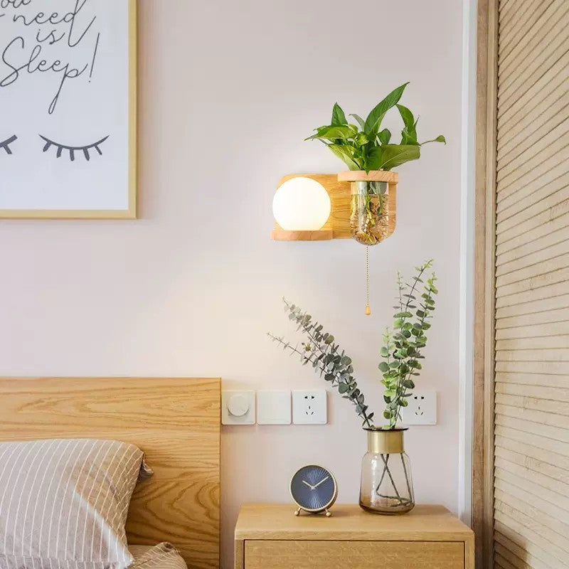 Green Plant Solid Wood Corridor Decoration Bedroom Bed Creative Wall Lamp 604b5c34 2e4d 462a b865 c4fcd886e0b1