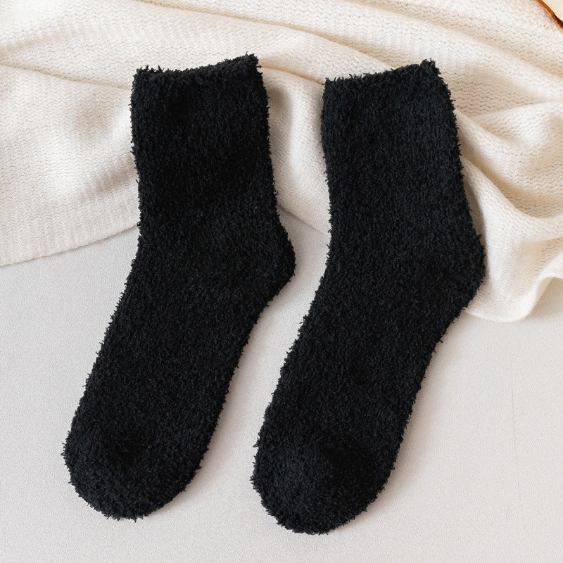 Autumn And Winter Half Velvet Socks Coral Velvet Women's Solid Color Socks Thickened Warm Mid-calf Length Socks 604b8623 5f79