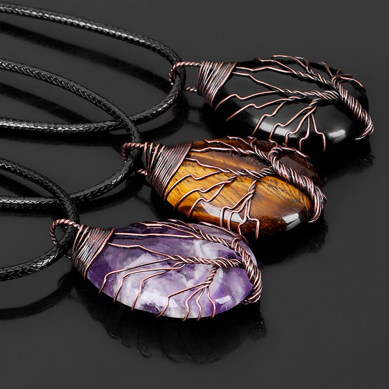 Natural Stone Crystal Drop-shaped Winding Tree Of Life Pendant Necklace Jewelry 6059533a 18b2 4fd2 a018 95dfb525c18a