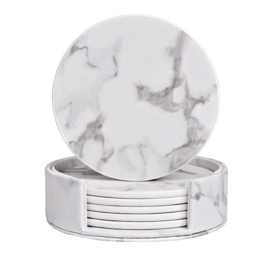 Marbled Double-sided Leather Coasters 6-piece Set With Base 606c5ae6 e1c7 4c7d 8c56 eda747efcf52
