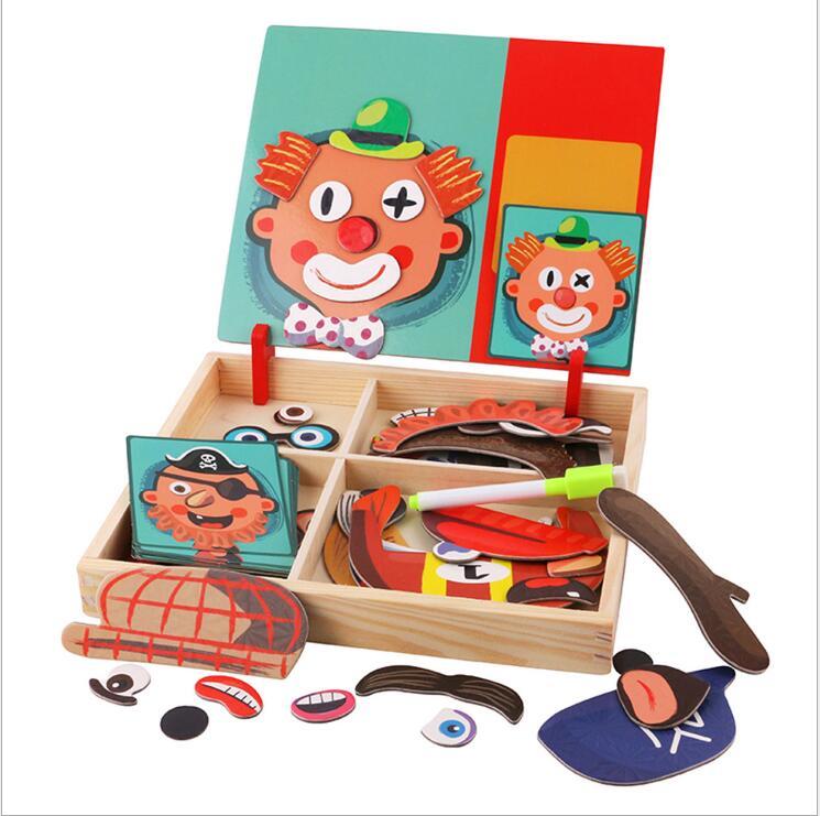 Montessori Magnetic Fun Puzzle Children's Wooden Puzzle Box Game Cartoon Educational Painting Toys For Children Gift Antistre