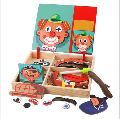 Montessori Magnetic Fun Puzzle Children's Wooden Puzzle Box Game Cartoon Educational Painting Toys For Children Gift Antistre