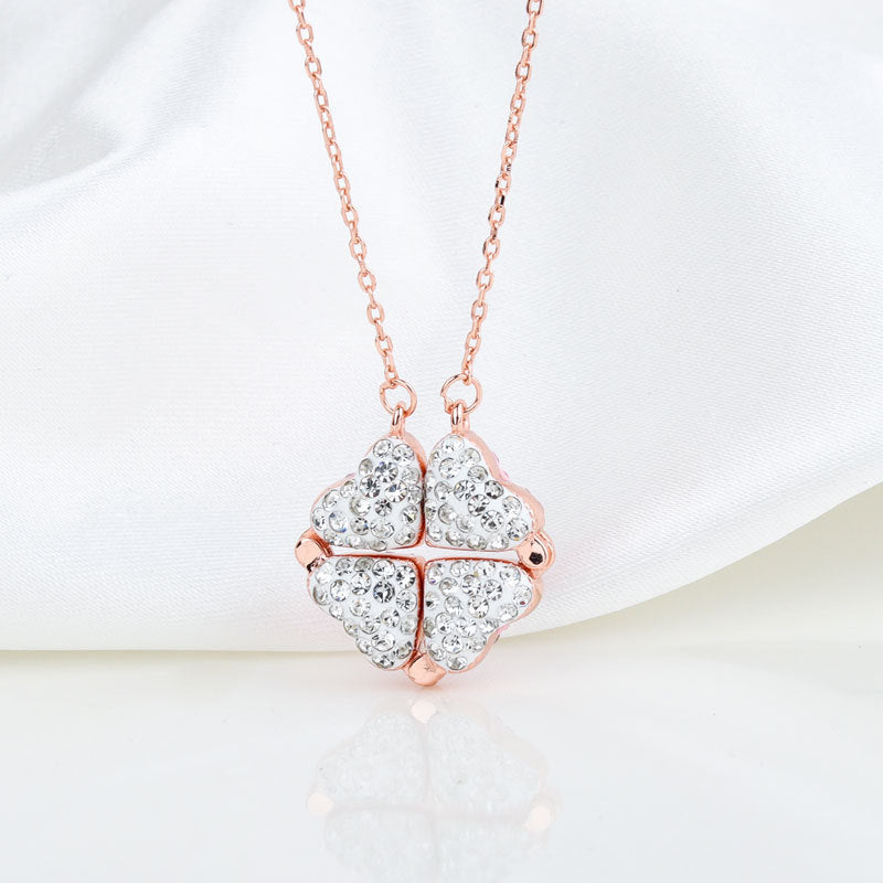 Sterling Silver Double-sided Four-leaf Clover Can Be Opened And Closed, A Double-wearing Clavicle Chain 609d656b 6e77 4106 b3