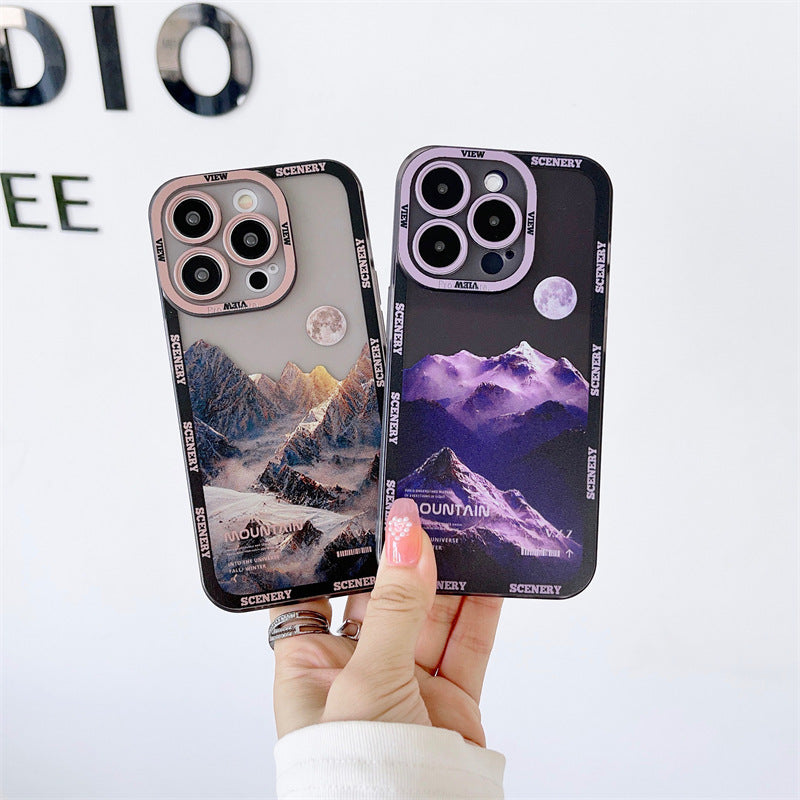 New Dark Purple Apple 14 Phone Case Landscape Mountain Peak 60b5bad7 ea7e 49b6 852c 7c48063229e1