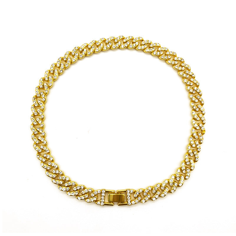 12mm Wide Single Row Simple Alloy With Diamond Cuban Link Chain - HD Wireless Product #2