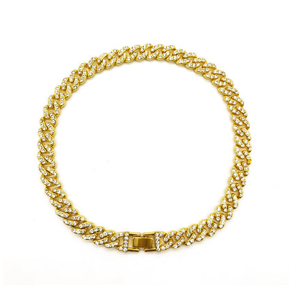 12mm Wide Single Row Simple Alloy With Diamond Cuban Link Chain - HD Wireless Product #2