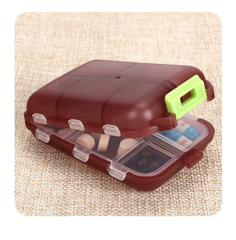 Travel Pill Organizer 10 Grid  Moisture Proof Pills Box For Pocket Purse Daily Pill Case Portable Medicine Vitamin Holder Con