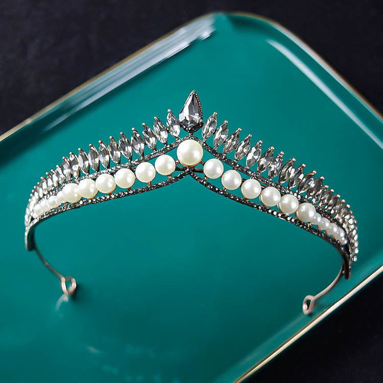 Korean New Bridal Pearl Crown Headdress Simple Elegant Angry Princess Crown Internet Celebrity Dream Girl Hair Accessories 60