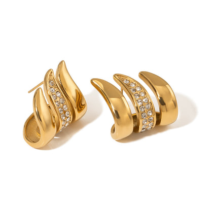Niche High-grade Stainless Steel Rhinestone Feather Earrings 610a69c8 34d6 4b96 9a23 5dca13fa73b9