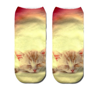 Popular Funny Unisex Short Socks 3D Cat Printed Anklet Socks Casual Socks 6129395039634