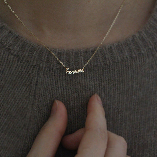 Sterling Silver Plated 14K Gold Necklace Women Forever English 612abf48 d5ca 44dd b789 680304580cdb