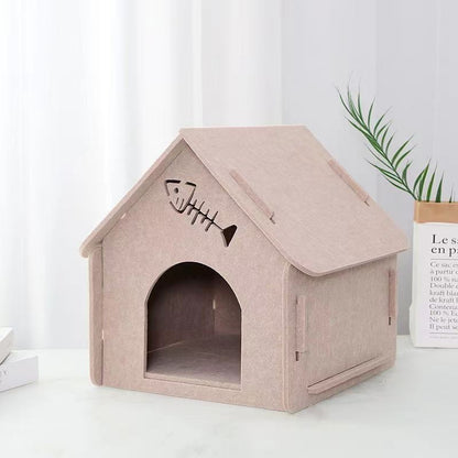 Felt Cat Bed Four Seasons Universal Removable And Washable Small House Semi-closed Warm Pet Bed 612fa3d5 8c00 4046 982d f096c