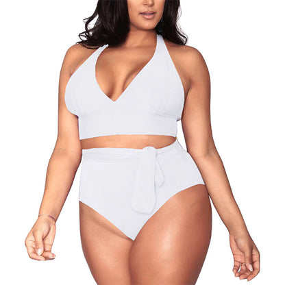 Split large size straps sexy bikini multi-rope belt deep V high waist swimsuit women 615288569046
