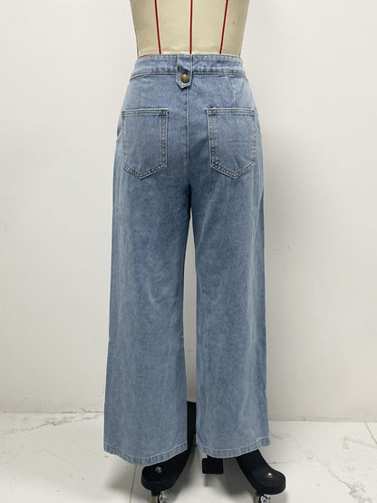 Fashion Sleeveless Denim Suit Wide Leg Pants