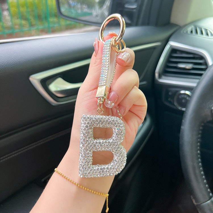 English Letter Keychain Clay Diamond Round Buckle Pendant 6186cbab d18a 4d6f 8d47 d4927a27492b