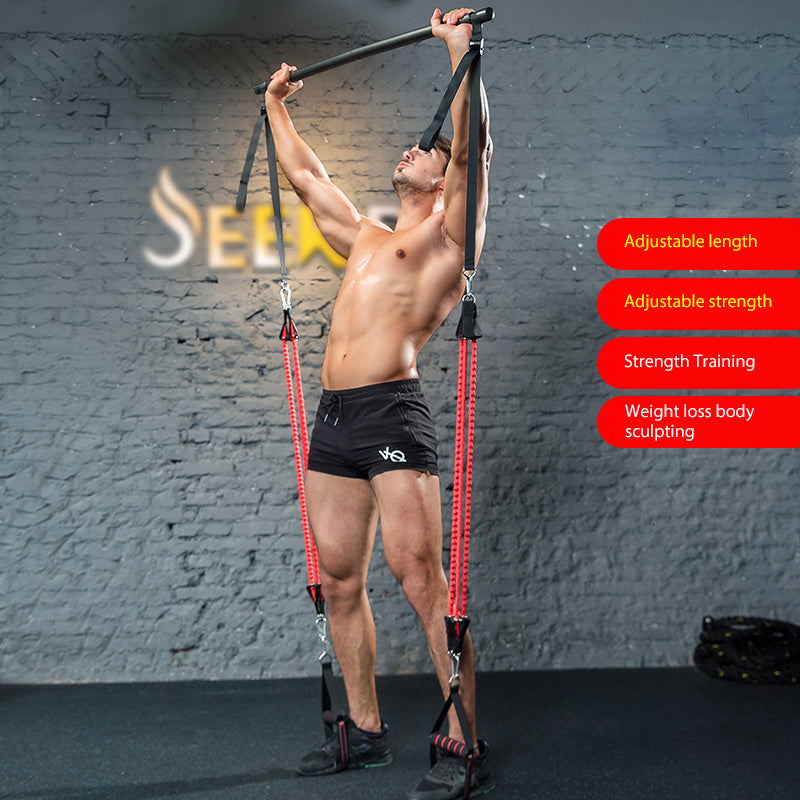 Body Workout Trainer Bar with Resistance Bands Rubber Buckles 619049938494