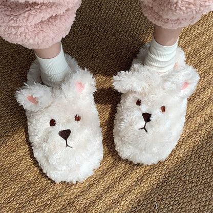 Cartoon Cute Head Cover Plush Warm Confinement Cotton Shoes Female Autumn And Winter Students Household Soft Soled Cotton Sli