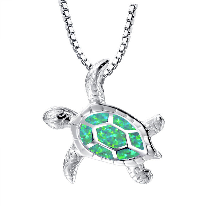 Fashion silver filled blue opal sea turtle pendant necklace for women female Animal wedding ocean beach jewelry gift 61977113