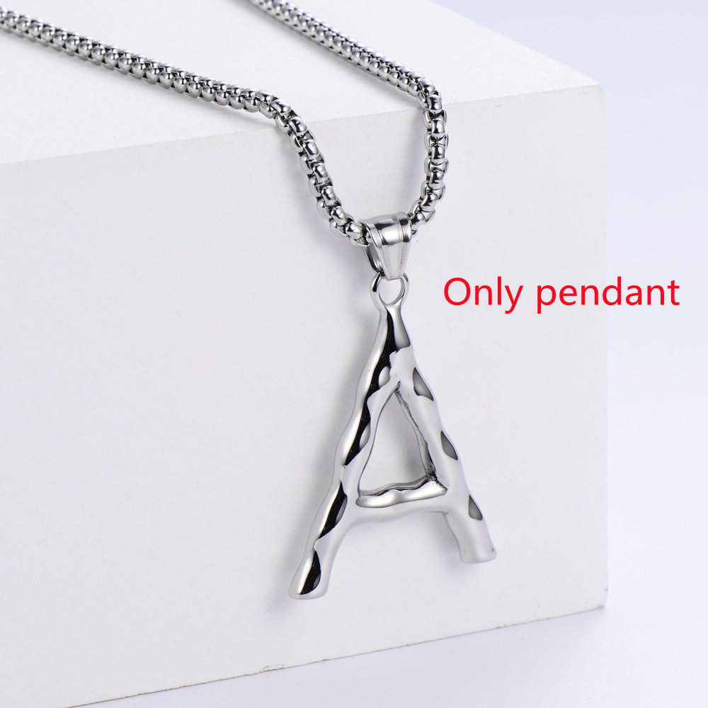 Three-dimensional 26 English Letter Pendant Necklace Fashion Jewelry Titanium Steel Couple Ornament 61cf21e9 ff99 482d 8976 2