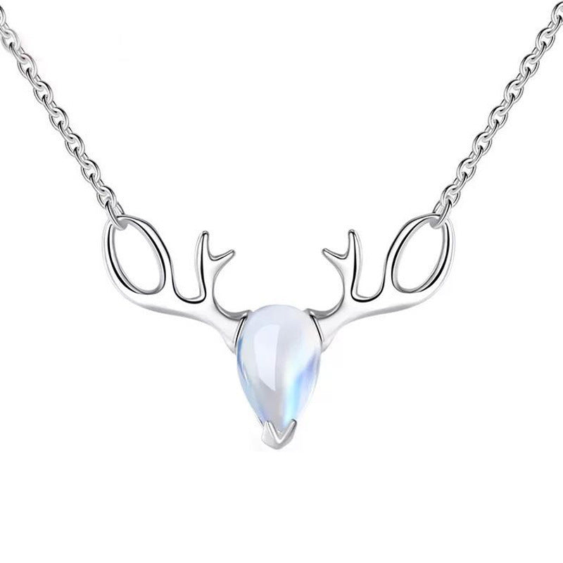 S925 Elk Necklace Forest Moonstone Pendant Clavicle Chain 61f641bb d1c7 40b1 9337 e4f0a42bea9c