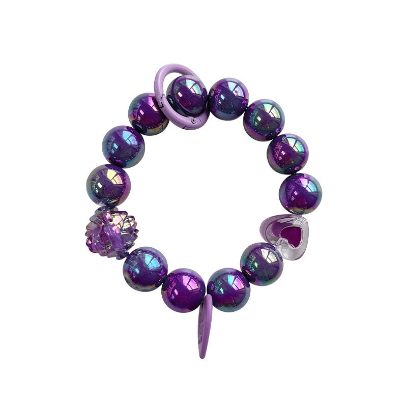 Plating Color Round Beads Handmade Beaded Purple Rose Love Hanging Mobile Phone Charm Keychain 62116d5b 8055 4f45 8850 eb00ce