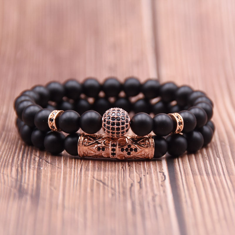 Natural frosted stone micro-inlaid ochre ball long tube double energy bracelet 621622322225