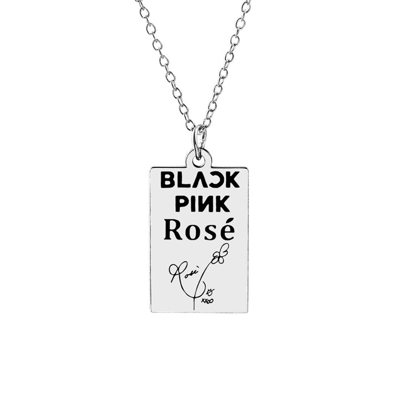 KPOP Jisoo Lisa Jennie Rose Signature ID Pendant Necklace 621e4a63 6c43 4405 8e30 8a1b7218d902