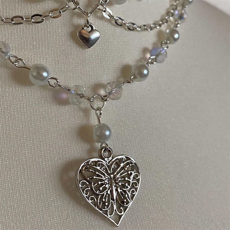Multilayer Butterfly Love Necklace Female Pearl Peach Heart Choker 622c3f75 b7db 43ce 9525 511e89f8b386