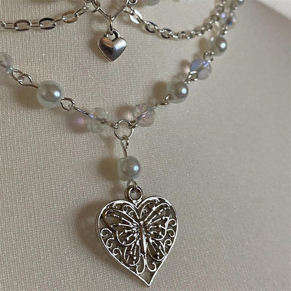 Multilayer Butterfly Love Necklace Female Pearl Peach Heart Choker 622c3f75 b7db 43ce 9525 511e89f8b386