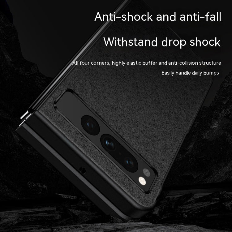 Plain Leather Anti-fall Ultra-thin Foldable Leather Protective Shell - 图片 2