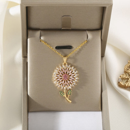 Women's Fashion Sun Flower Pendant Necklace 628b4fa8 1302 4986 8b5a d05e1ec28bc6