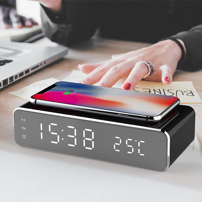 LED Electric Alarm Clock With Wireless Charger Desktop Digital Despertador Thermometer Clock HD Mirror Clock Watch Table Decor - 图片 2