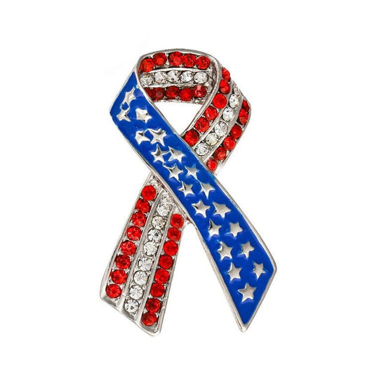 Green Alloy Clothing Pin Ribbon Brooch Diamond American Flag Brooch 630646309173