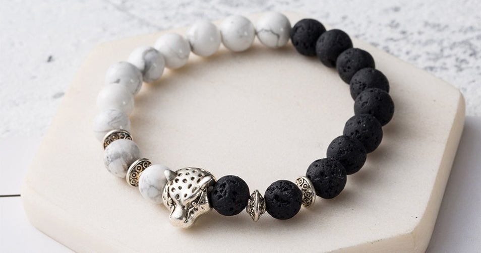 8mm Natural Stone Lava Stone Bead Bracelet For Men Leopard Head Leopard Pendant Charm Bracelet Handmade Jewelry - HD Wireless Product #11