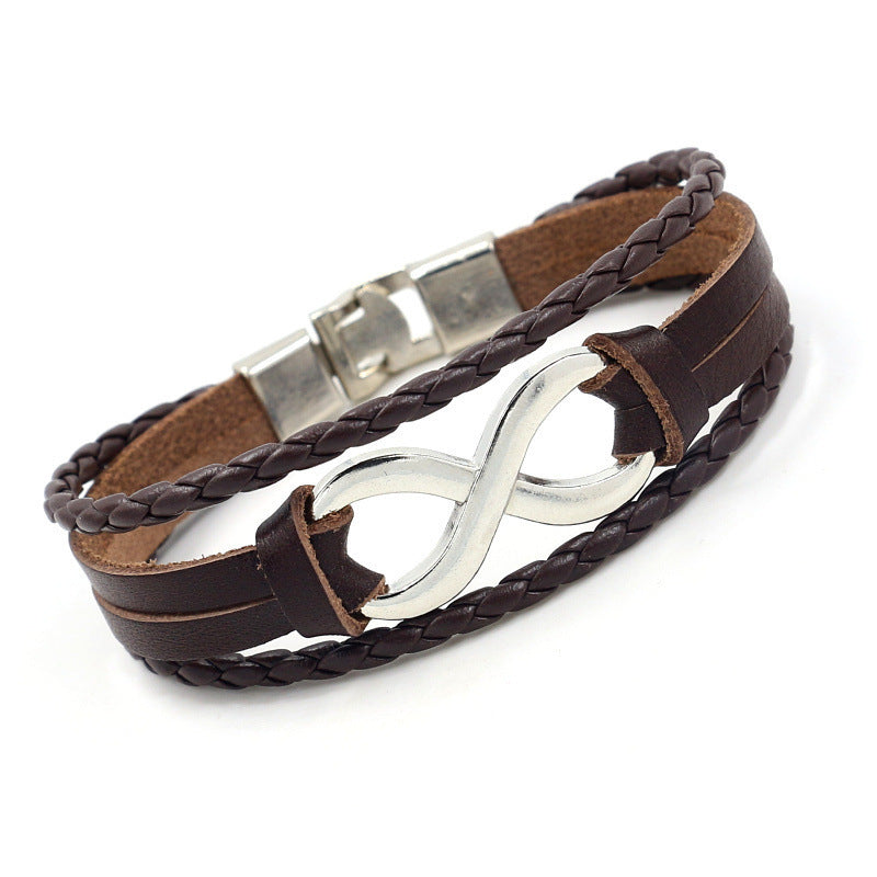 Alloy lucky figure 8 leather bracelet 6340270854177