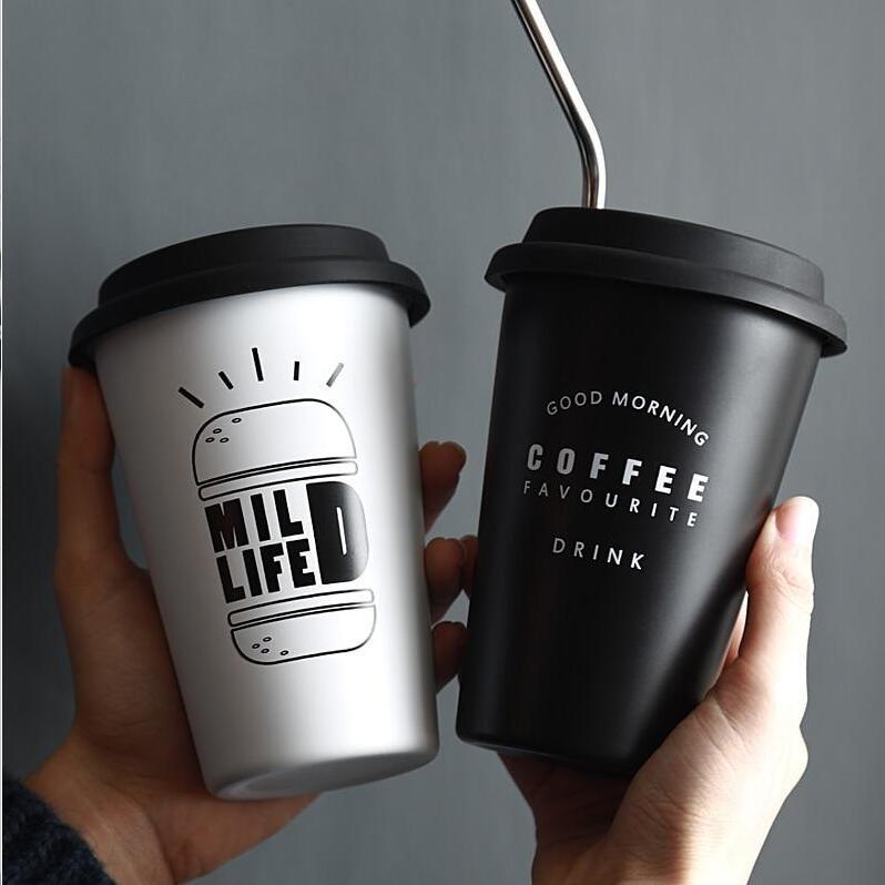 ROKEN Stainless Steel Cups with Lids & Straws 350ML Metal Drinking Mugs Coffee Mug Food Grade Cups BPA Free for Children Adul