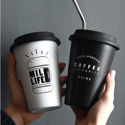 ROKEN Stainless Steel Cups with Lids & Straws 350ML Metal Drinking Mugs Coffee Mug Food Grade Cups BPA Free for Children Adul