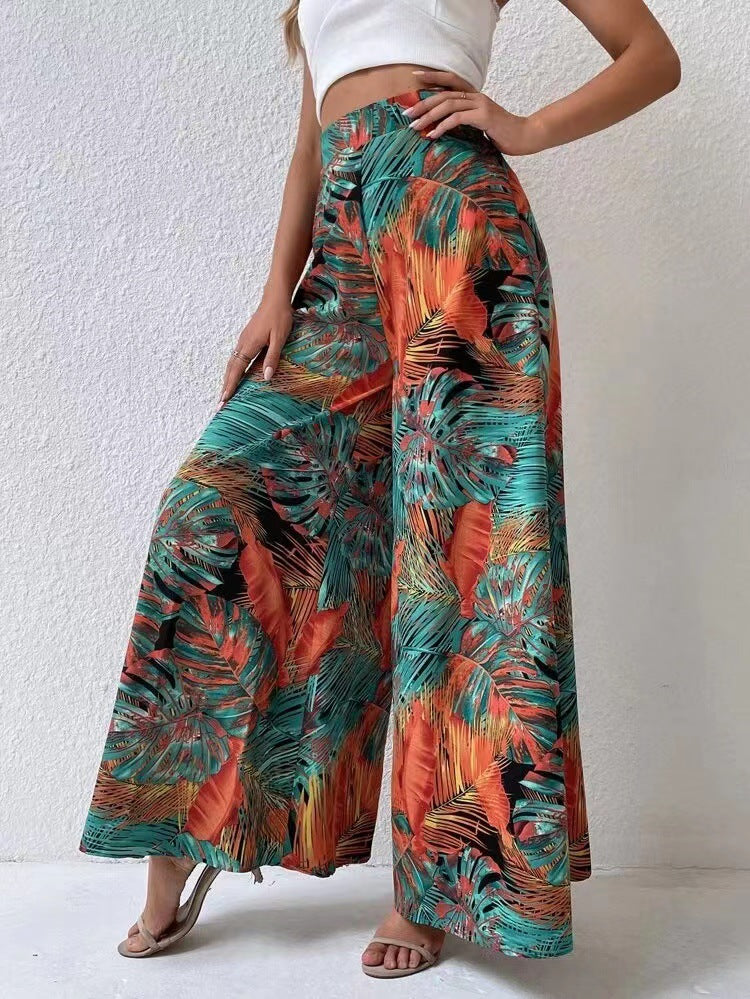 Fashionable Chiffon Floral Wide-leg Pants For Women