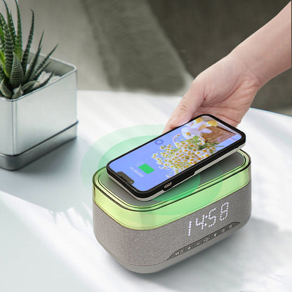 Intelligent Multifunctional Alarm Clock Bluetooth Speaker Wireless Charger Fast Charge Clock Atmosphere Night Light Home Deco