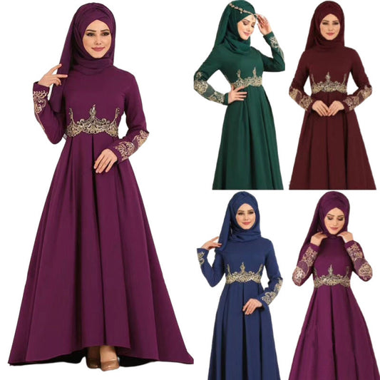 Muslim Embroidered High Waist Ethnic Elegant Graceful Slim Dress 63715427 a241 4781 9cd9 9520acc8260a