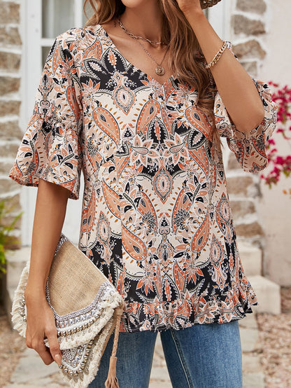 V-neck Printed T-shirt Casual Bell Sleeve Top 6387389a 5fde 43e8 922c 57cc2dc3dd3c